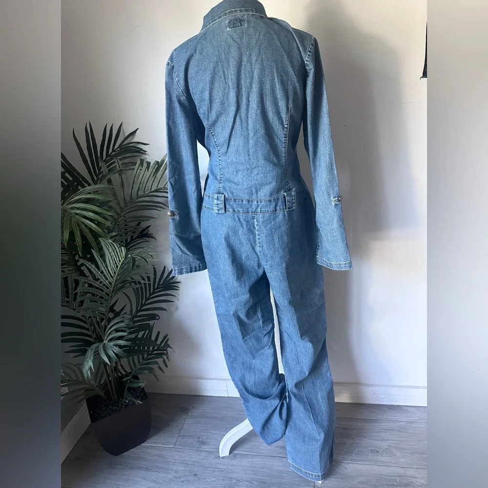 Vintage Y2K No Boundaries Juniors/Women’s Denim Flared Jumpsuit/Overalls Jnr’s M - Picture 4 of 9